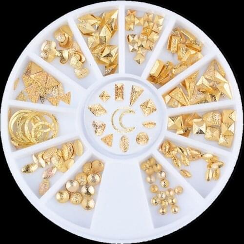 Gold Mixed 3D Jewelry Alloy Metal Rivets Hollow Moon Love Design Nail Art Decoration Manicure tools