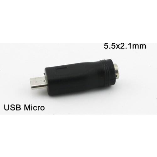 2x Micro USB 5 Pin Male Plug To 5.5 x 2.1mm Female Jack DC Power Converter Charger Adapter Straight Black