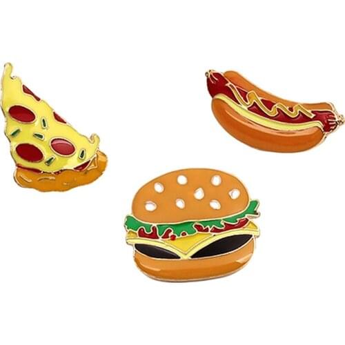 3Pcs/Set Womens Cute Cartoon Pizza Hot Dog Burger Enamel Brooch Pin Jewelry Gift