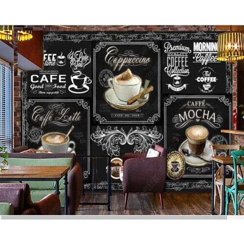 Papel de parede Vintage hand drawn blackboard coffee shop desert shop fast food shop 3d wallpaper living room kitchen mural