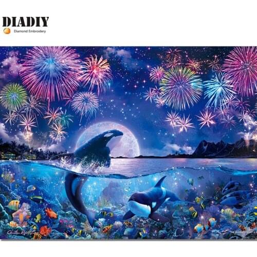 Full Square&round drill 5D DIY Diamond embroidery Fireworks dolphinDiamond Painting Cross Stitch Rhinestone Mosaic decoration