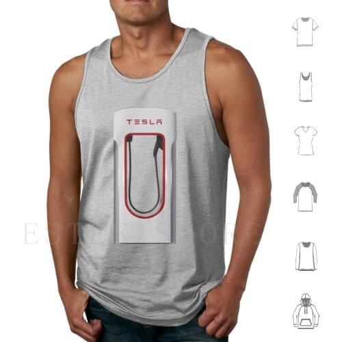 Elon Musk Tesla Supercharger Tank Tops Vest Cotton Supercharger Tesla Elon Musk Vehicle Garage Docking Station For Men Dad