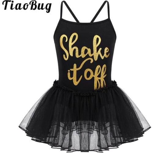 TiaoBug Girls Ballet Tutu Dance Leotard Dress Kids Shiny Letters Printed Gymnastics Leotard Ballet Leotards Stage Dance Costume