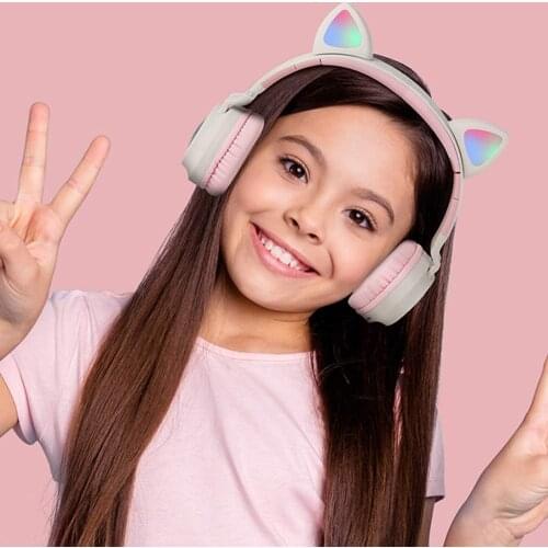 Wireless bluetooth luminous cartoon childrens earphone Cat Ears Head-mounted bluetooth headset