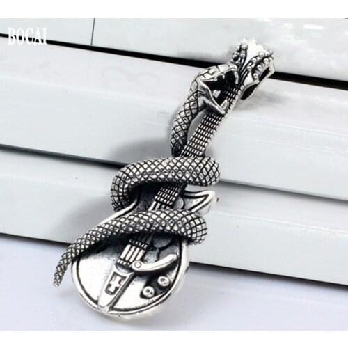 BOCAI real s925 pure silver creative new guitar snake pendant retro rock locomotive dark Man and Woman pendant