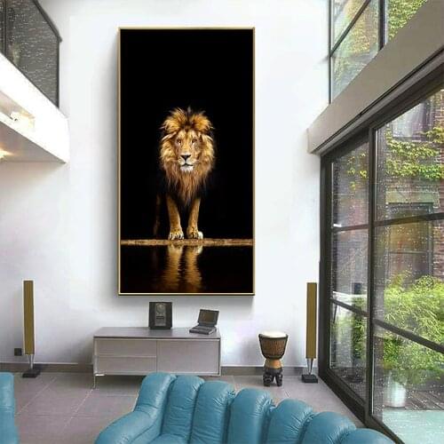 Black Golden Wall Art Canvas Painting Modern Animal Lion Wild Animal Picture Mural Prints Posters for Living Room Home Decor