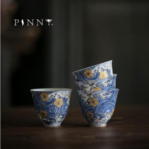 PINNY "STARRY NIGHT" Color Enamel Teacups Hand Made Ceramic Tea Cup Chinese Kung Fu Tea Set High Quality Cup And Saucer