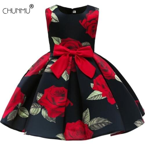 Flower Children Dresses For Girls Kids Formal Princess Dress For Girl Fashion Print Birthday Party Dress Christmas Clothing