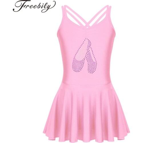 Kids Teens Professional Ballet Dress Shiny Rhinestone Ballet Tutu Dress Girls Gymnastics Leotard Child Stage Dance Costumes