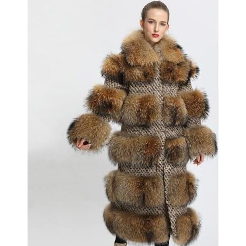 Long Ladies Real Raccoon Fur Coat Factory Outlet Genuine Fur Overcoat Luxury Women Winter Clothes