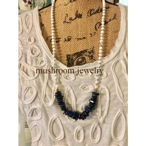 LONG bOHO Howlite lapis lazuli stone beaded necklace