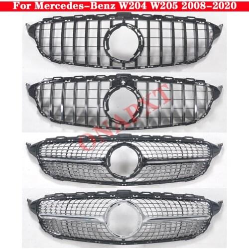 For Mercedes-Benz C Class W204 W205 2008-2020 Car styling Middle grille AMG Diamond GT Silver Black front bumper Center grill
