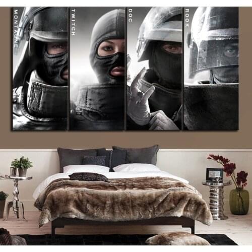 Home Decor Poster HD Pictures Prints Canvas 4 Piece Tom Clancys Rainbow Six Siege Video Game Living Room Decorative Painting