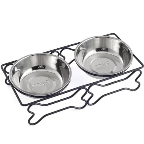 Double Single Dog Bowls for Pet Puppy Stainless Steel Bamboo Rack Food Water Bowl Feeder Pet Cats Feeding Dishes Dogs Drink Bowl
