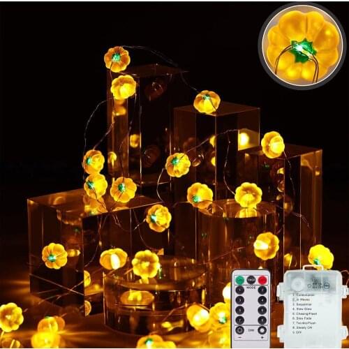 3M 30 LED Pumpkin String Lights for Bedroom Remote Control 8 Modes Halloween Decorations Lights Battery Operated Lights Decor