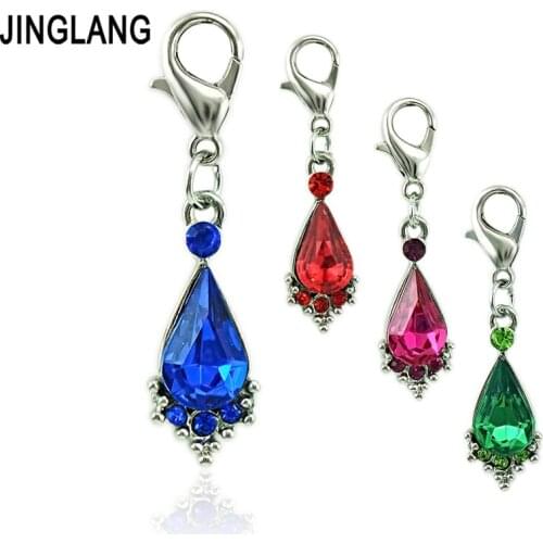 JINGLANG Wholesale Lobster Clasp Charms Dangle Plastics Crystal Rhinestone Water Drop DIY Charms For Jewelry Making Accessories