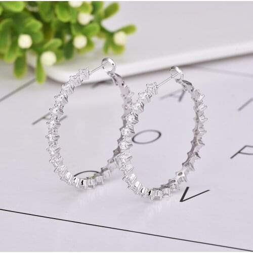 Korean Jewelry Wholesale Womens Round Ear Hoop Earrings Fashion Simple Rhinestone Ear Hoop Luxury Jewelry Rhinestone