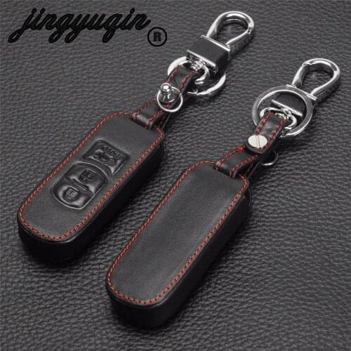 Jingyuqin Leather Remote 3 Buttons Car Key Chain Case Cover For Mazda 2 3 5 6 8 Atenza CX5 CX-7 CX-9 MX-5 RX Smart Key