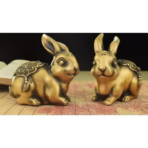 Pure copper wealth rabbit brass furnishing articles everyone the lucky rabbit Double cattle