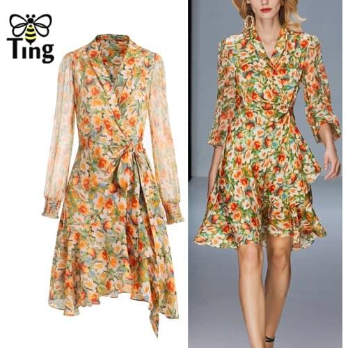 Tingfly 2021 Summer Runway Fashion Aesthetic Floral Summer Mini Dress Vintage Chic Party Dresses France Ruffles Elbise Zevity
