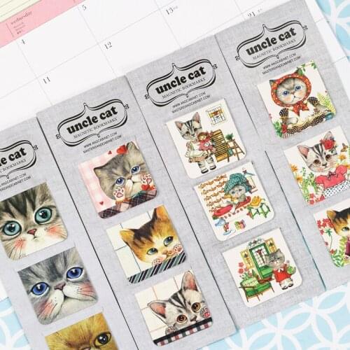 4 Set Mini Cute Cartoon Cat Magnetic Bookmarks Page Clip Book Mark Kawaii Stationery Gift Office School Students Supplies H6115