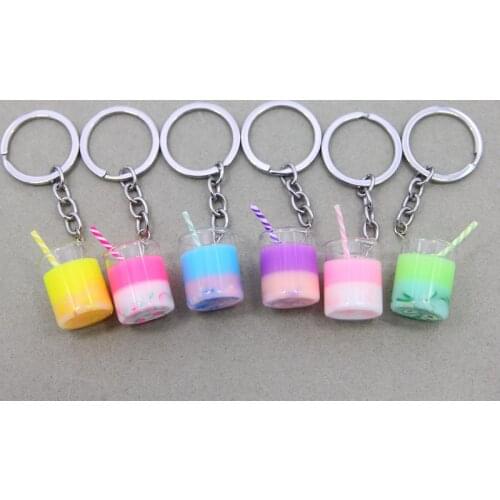 Fashion Soft Drink Black Tea Fruit Drink Cup Keychain Resin Bubble Juice Keyring Beverage Mugs Korean Refreshments Women Jewelry