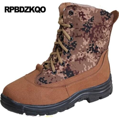 Camouflage Mens Winter Boots Warm Wedge Plus Size Ankle Brown Military Casual Combat Snowboot Snow Suede Faux Fur Denim Shoes
