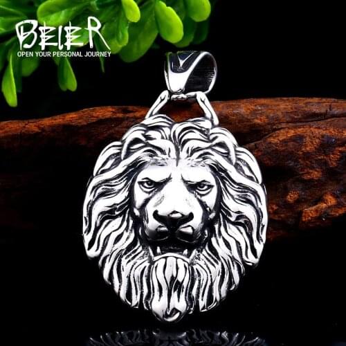 Beier 316L stainless steel Lion head Amulet nose Viking necklace pendant Men gift Fashion Pagan animal Jewelry LP485
