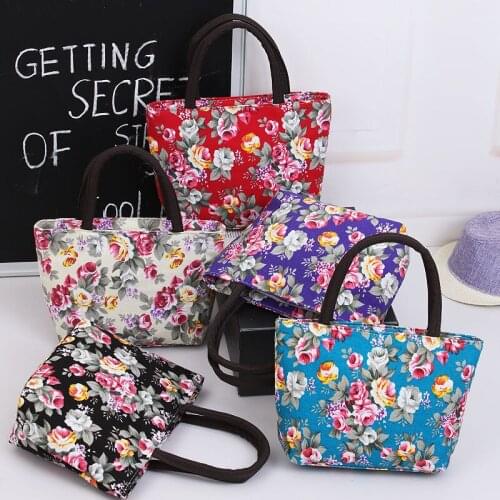 New Female Bag Ethnic Style Floral Hand-held Small Flower Hand-carry Canvas Pocket Small Square Bag Practical Bag