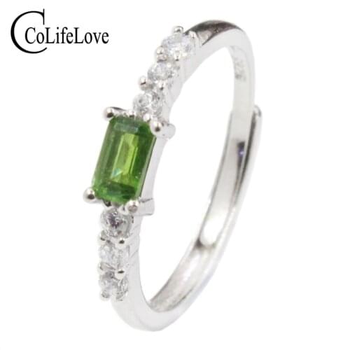CoLife Jewelry Natural Green Tourmaline Engagement Ring for Girl 3*5mm Emerald Cut Tourmaline Ring 925 Silver Tourmaline Jewelry