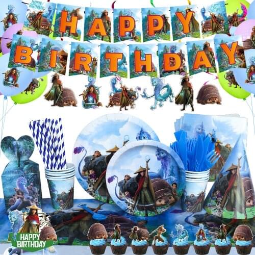 Disney Raya and The Last Dragon Theme Disposable Tableware Set Happy Birthday Party Decorations Balloons Baby Shark Party Plate