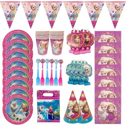 Frozen Purple Party Frozen Anna and Elsa Princess Children Birthday Party Decorations Disposable Tableware Baby Shower Supplies