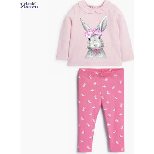 Baby Girls Fall Clothes Autumn Children Set Cotton Two Pieces Suit Toddler Girl Pink Bunny Shirt + Bunny Rose Red Pants 2-7y