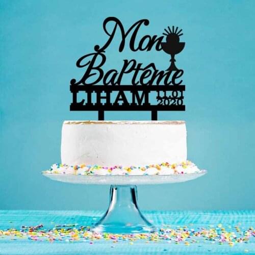 Personalized Kids Baptism Cake Topper Custom Name Date French Mon Baptême Topper For Baptême Party Cake Decoration Topper YC129