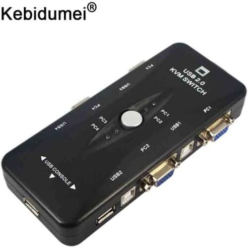 Portable USB 2.0 KVM 4 Ports Selector VGA Print MANUAL Switch Moniter Box SVGA Splitter USB A B ports Keyboard Mouse Video