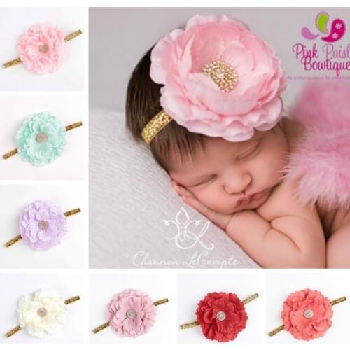 Cute 1PCS Girls Pennoy Flower with Rhinestone Shiney Headband Baby Photo Props Newborn Toddler Infant Headwear Hair Accessories