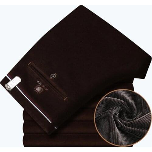 Dropshipping Corduroy Pants Men Winter Casual Pants Black Khaki 2018 Straight Stretch Thick Corduroy Trousers Men Big Size 40 42