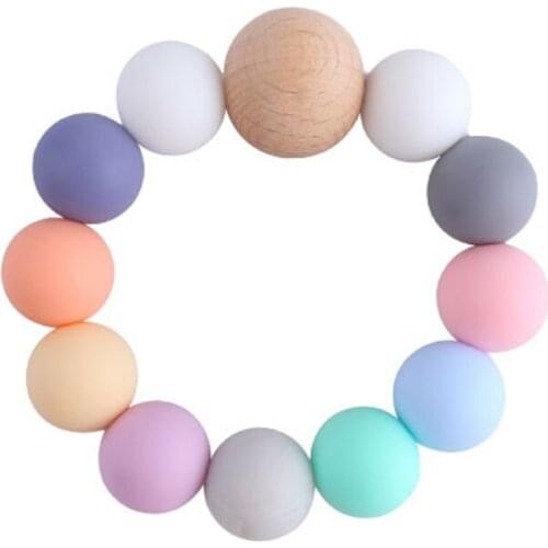 Rainbow Silicone Teething Bracelet Baby Teether Nursing Chew Beads Rattles Toys GXMB
