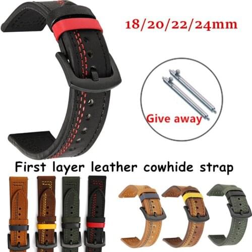 Retro Ledger Line Genuine Leather Watchband 18mm 20mm 22mm 24mm for Samsung Galaxy Watch 42mm 46mm Bracelet Watchband Strap
