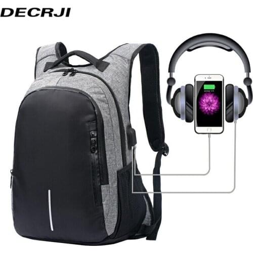 DECRJI 15.6 Inch Laptop Backpack Men Waterproof Business Travel Bag Male USB Charging Backpack School Bag for Men Large Capacity