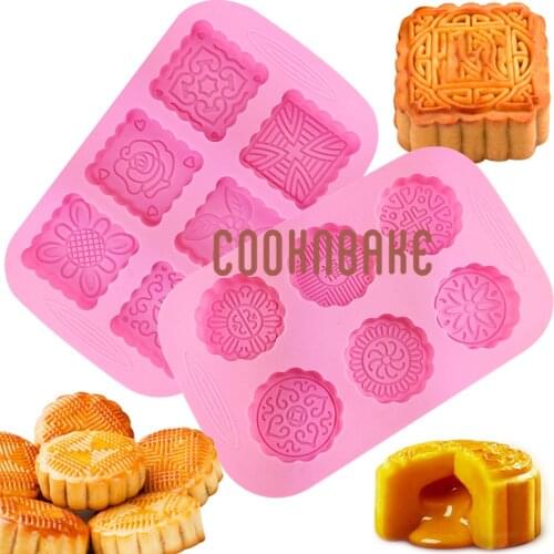 COOKNBAKE Silicone Mould for Moon Cake 6 Cavity Square Silicone Mooncake Cake Chocolate Baking Tool Round Handmade Soap Mold
