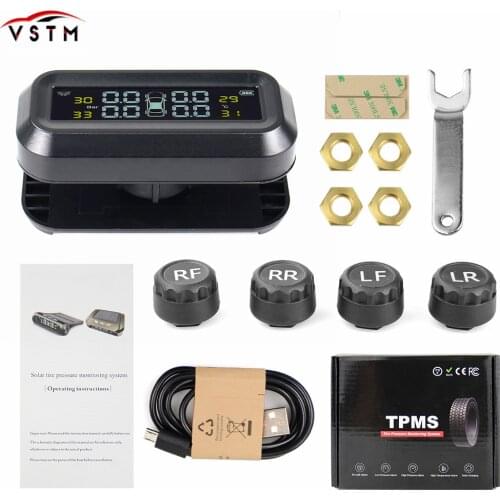 2021 New Solar Power TPMS Car Tire Pressure Alarm Monitor System Auto Security Alarm Systems Tyre Pressure Temperature Warning