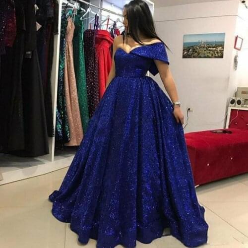 Navy Blue Sequined Prom Dresses One Shoulder A Line Evening Gowns Saudi Arabia Floor Length Formal Party Dress