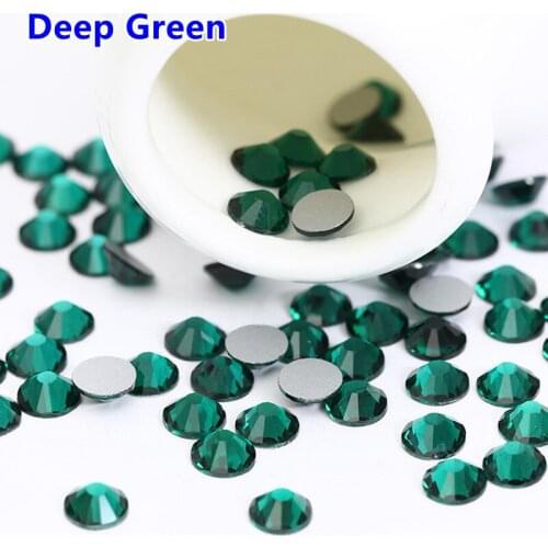 Good Quality ss3-ss34 Emerald /Deep Green Flat Back Nail Art Glue On Non Hot Fix Crystals