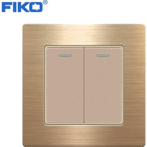 FIKO EU/UK 250V 16A light switch 2Gang 1/2/3 way , stainless steel brushed panel Metal plating edge86mm*86mm