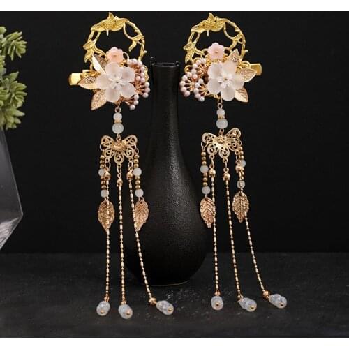 Handmade Gold Color Tassel Step Shake Headpeice Hairpin Flower Super Leaves Hair Clips Bride Wedding Hair Jewelry Accessories VL