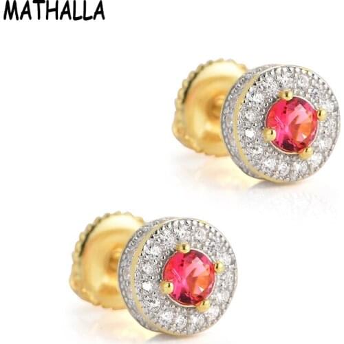 MATHALLA Bling Ice Cubic Zircon Gemstone Earrings Fashion Hip Hop Mens Earrings Pavé CZ Stones Fashion Jewelry
