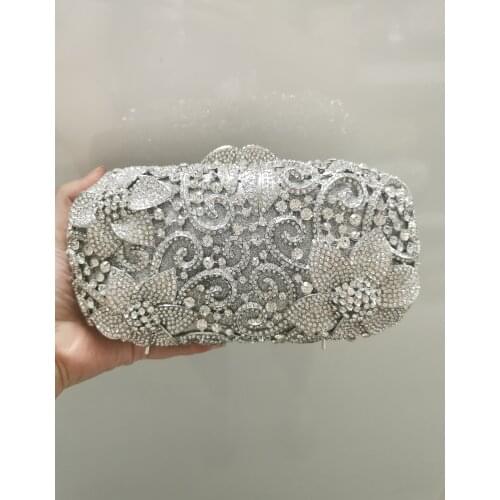 Silver Diamond Flower Woman Wedding Bridal Evening Dinner Purse Banquet Party Ladies Clutches Wallets Female Floral Prom Handbag