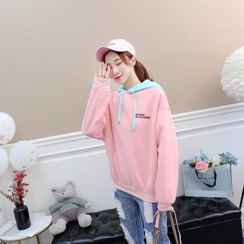 Womens Hooded Sweatshirt y2k Fleece Contrast Color BEYOND THE FUTURE Letter Print Korean Fashion Bangtan Boys Kpop Hoodies Tops