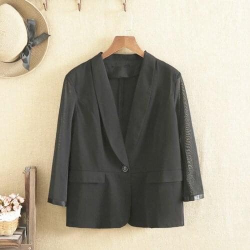 Plus Size Suit for Women High Quality Mesh Stitching Lapels Summer Dress Thin Under 220 Pounds For Fatlady Wear Large Size Suit